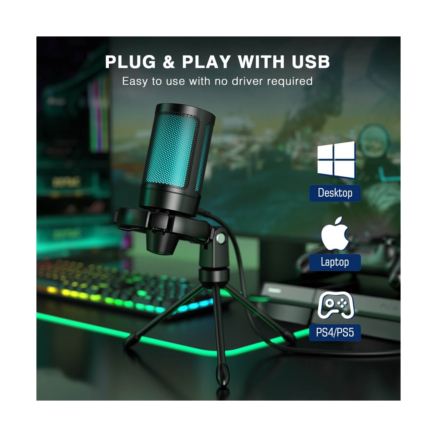 FIFINE AmpliGame A2 – Micro USB à condensateur RGB
