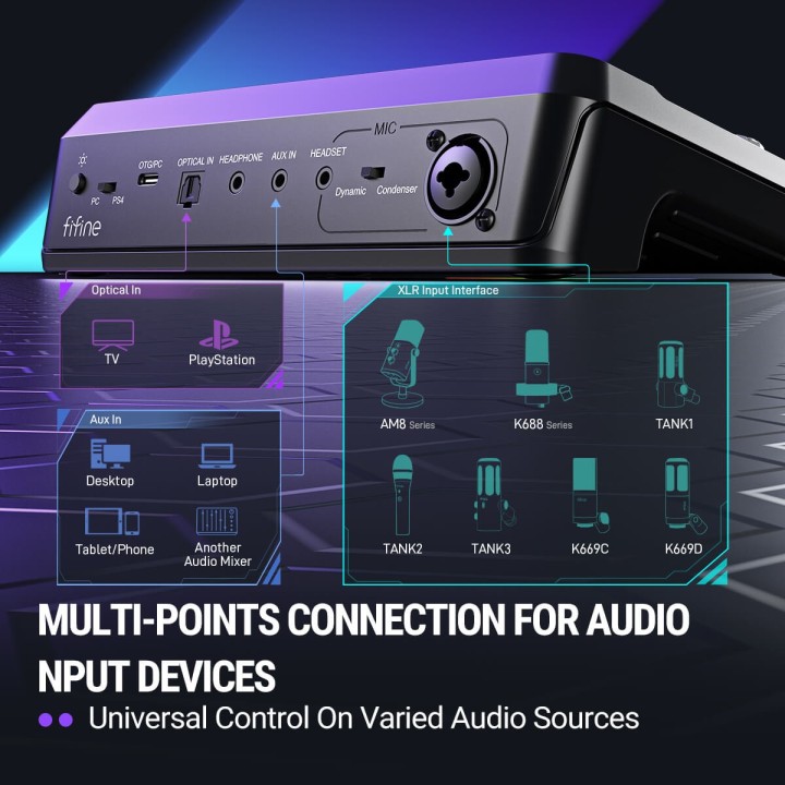 FIFINE AmpliGame SC8 – Mixeur audio gaming RGB