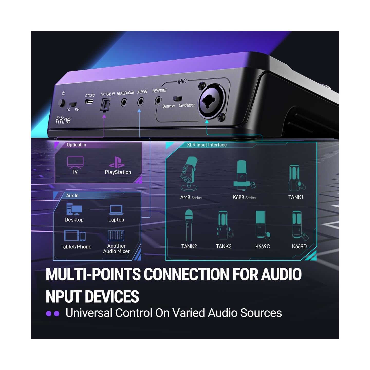FIFINE AmpliGame SC8 – Mixeur audio gaming RGB