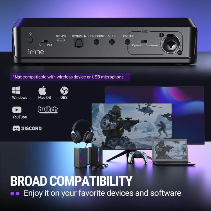 FIFINE AmpliGame SC8 – Mixeur audio gaming RGB
