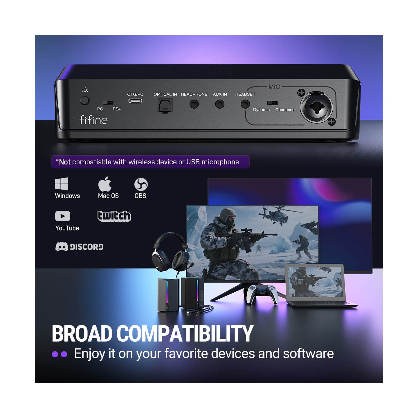 FIFINE AmpliGame SC8 – Mixeur audio gaming RGB