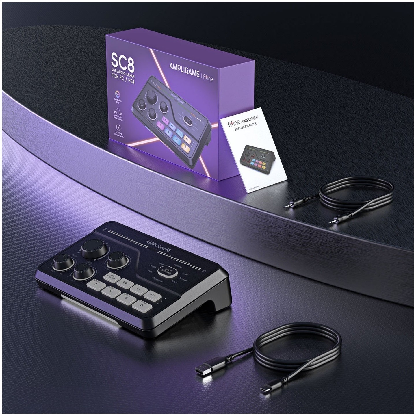 FIFINE AmpliGame SC8 – Mixeur audio gaming RGB
