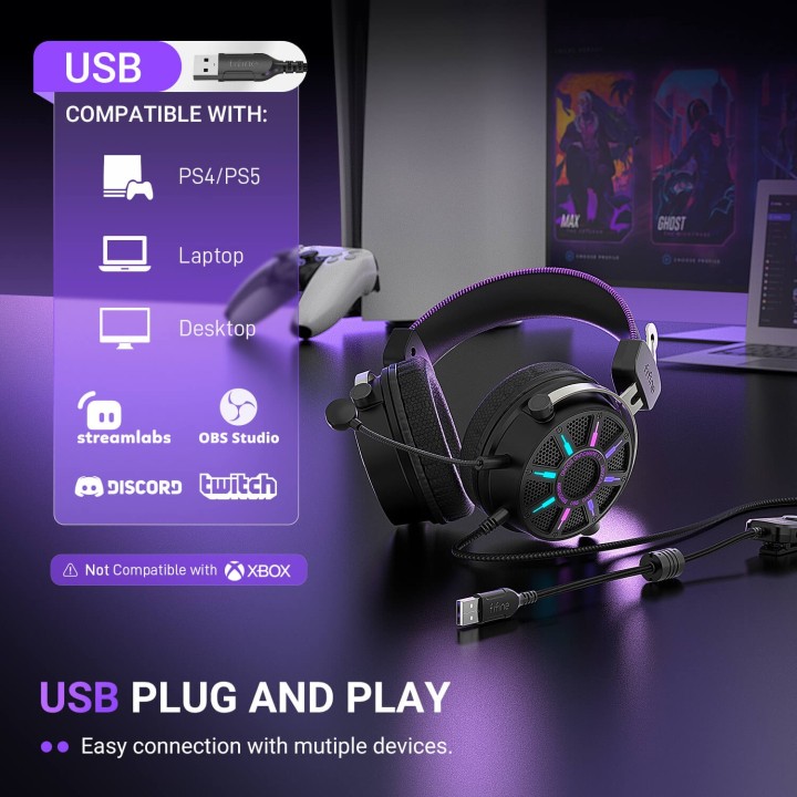 FIFINE AmpliGame H19 – Casque gaming filaire ouvert RGB