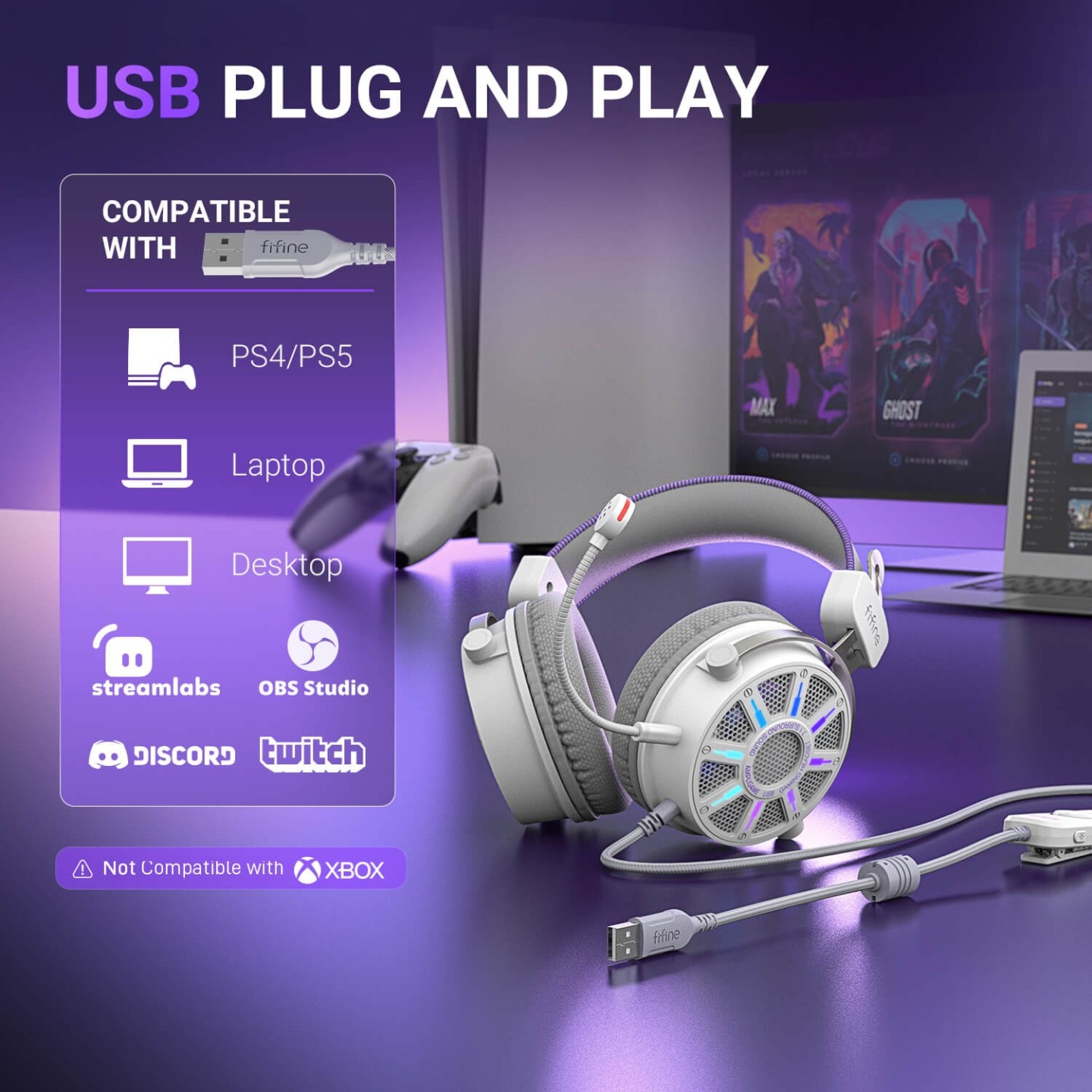 FIFINE AmpliGame H19 – Casque gaming filaire ouvert RGB