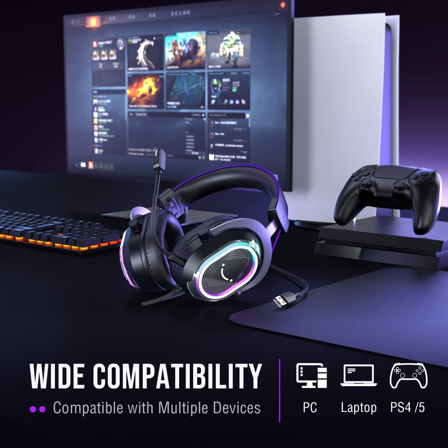 FIFINE AmpliGame H13 – Casque gaming filaire USB RGB