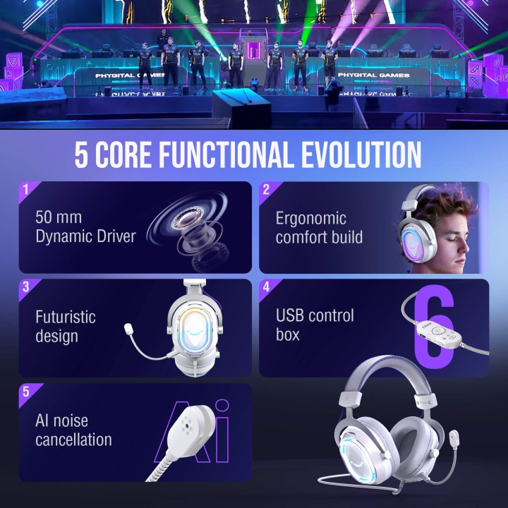 FIFINE AmpliGame H13 – Casque gaming filaire USB RGB