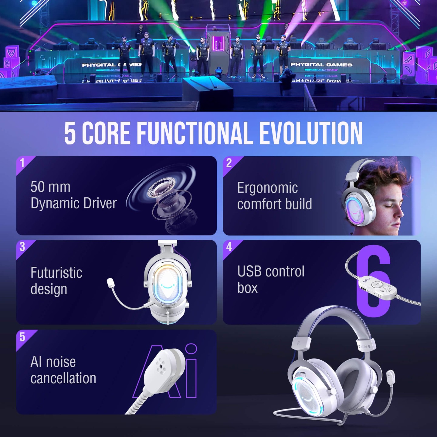 FIFINE AmpliGame H13 – Casque gaming filaire USB RGB