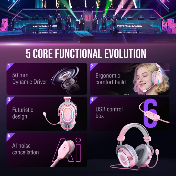 FIFINE AmpliGame H13 – Casque gaming filaire USB RGB