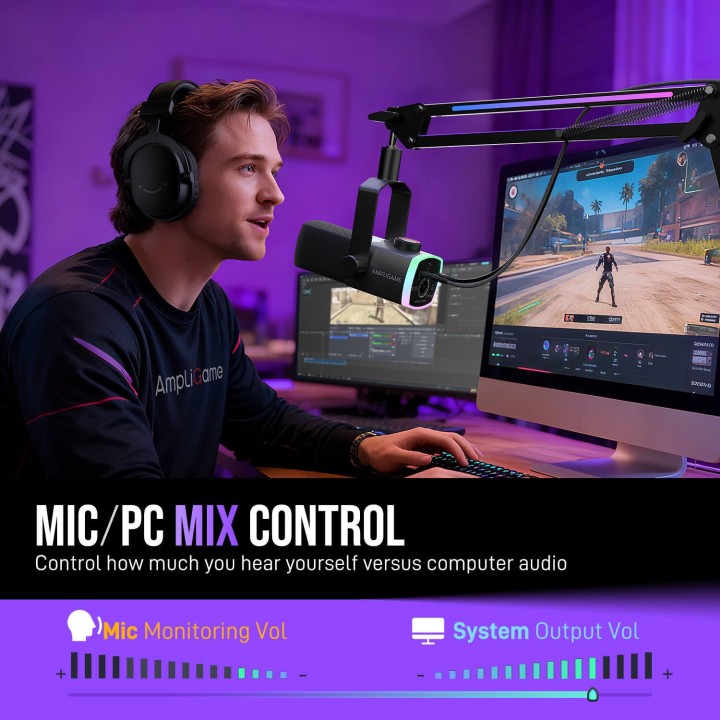 FIFINE AmpliGame AM8PROT – Kit micro dynamique USB/XLR avec bras RGB