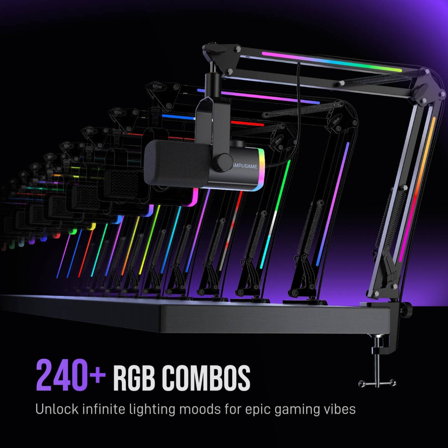 FIFINE AmpliGame AM8PROT – Kit micro dynamique USB/XLR avec bras RGB