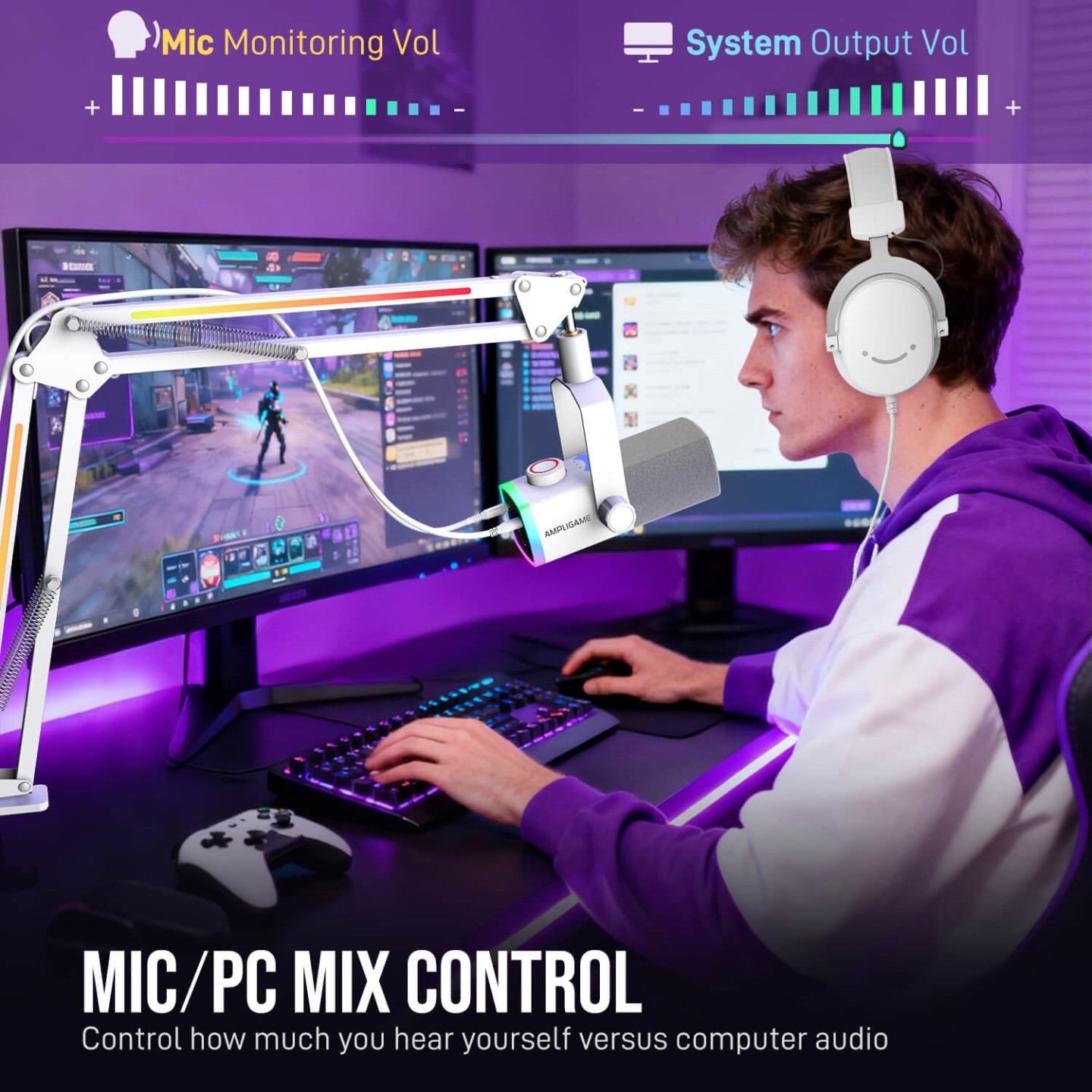 FIFINE AmpliGame AM8PROT – Kit micro dynamique USB/XLR avec bras RGB