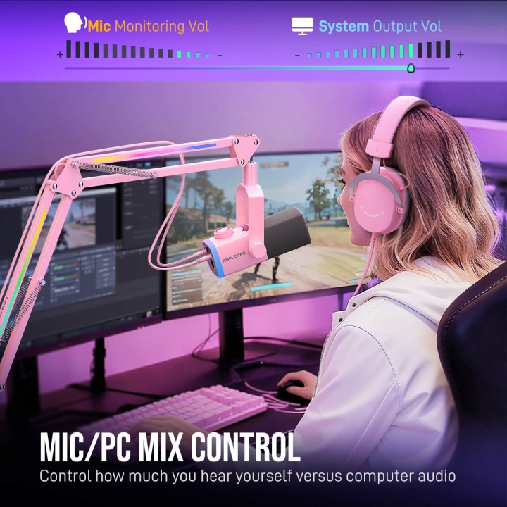FIFINE AmpliGame AM8PROT – Kit micro dynamique USB/XLR avec bras RGB
