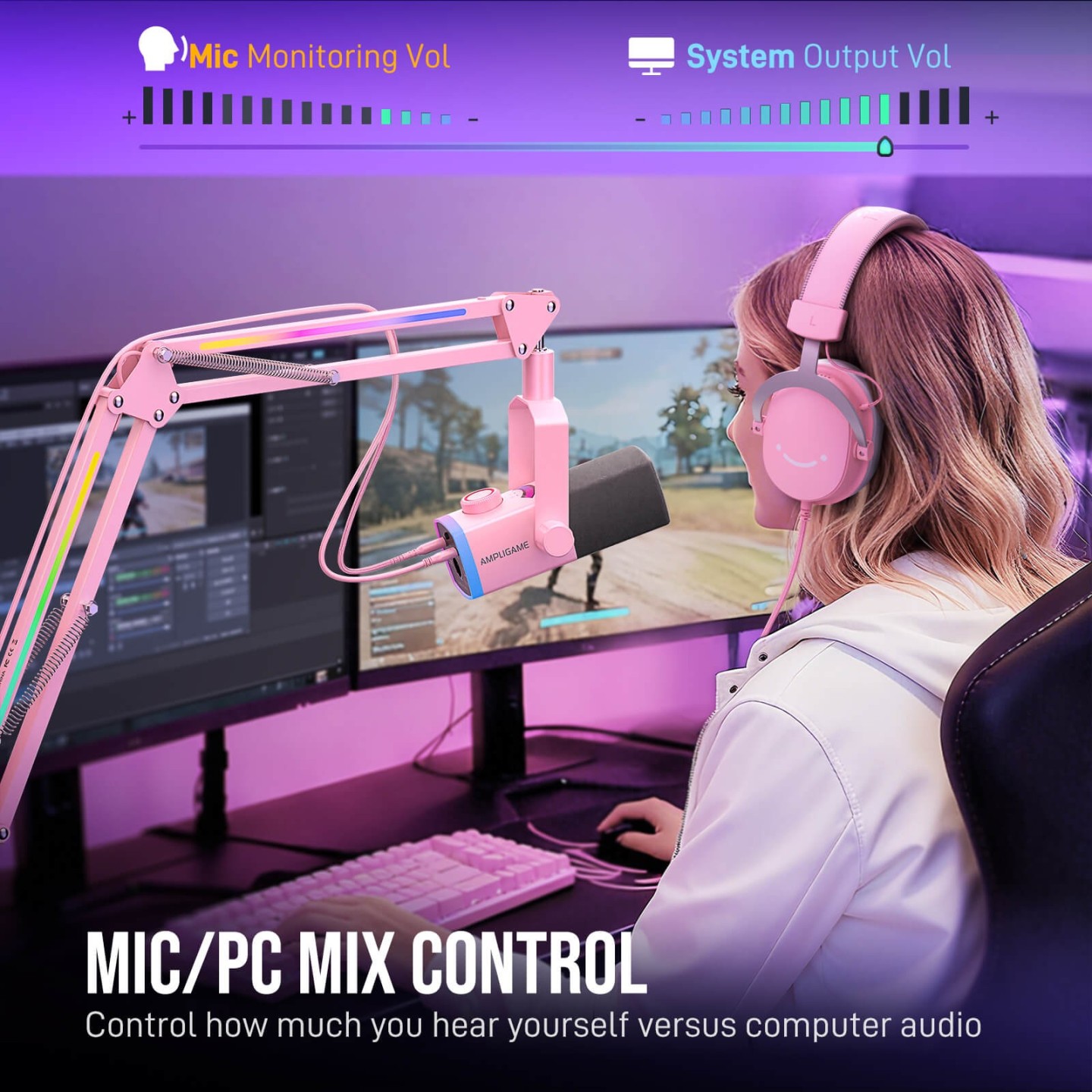 FIFINE AmpliGame AM8PROT – Kit micro dynamique USB/XLR avec bras RGB