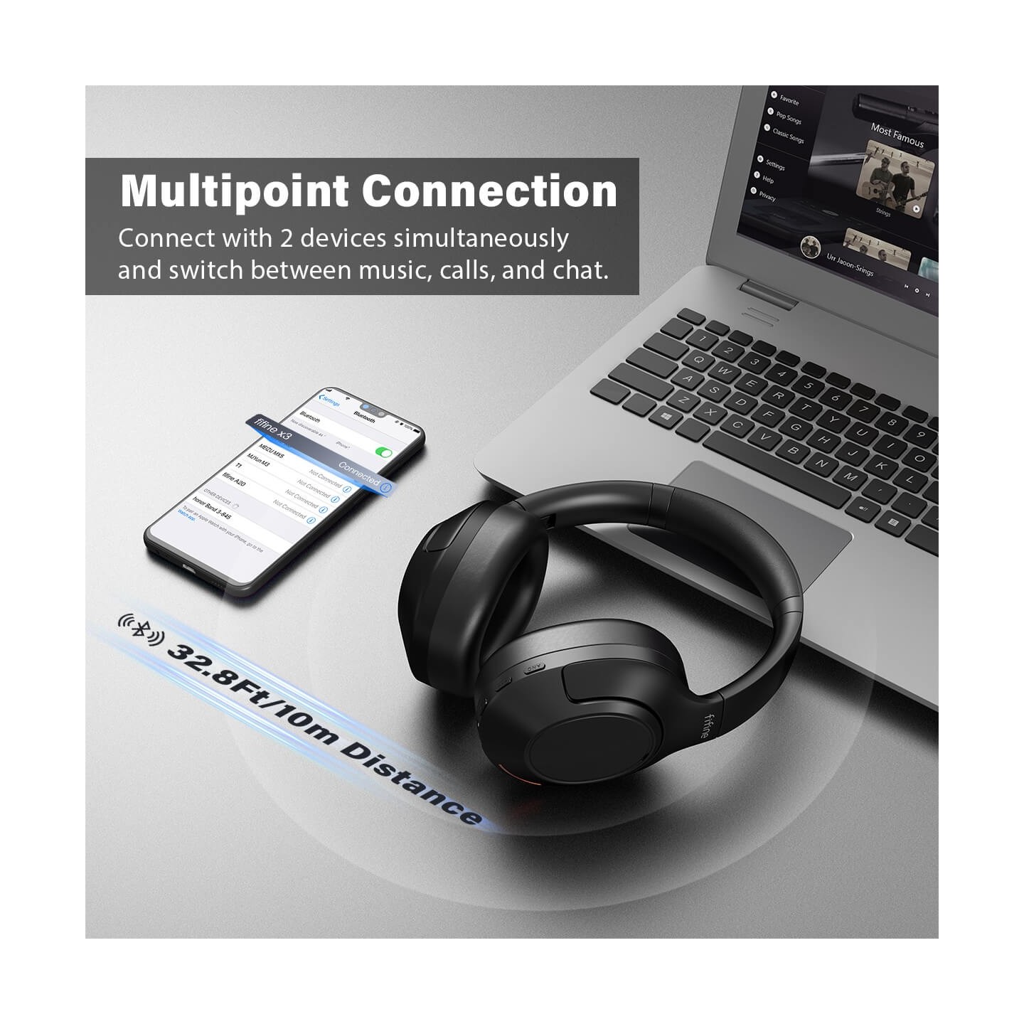 FIFINE X3 – Casque Bluetooth sans fil à réduction de bruit active