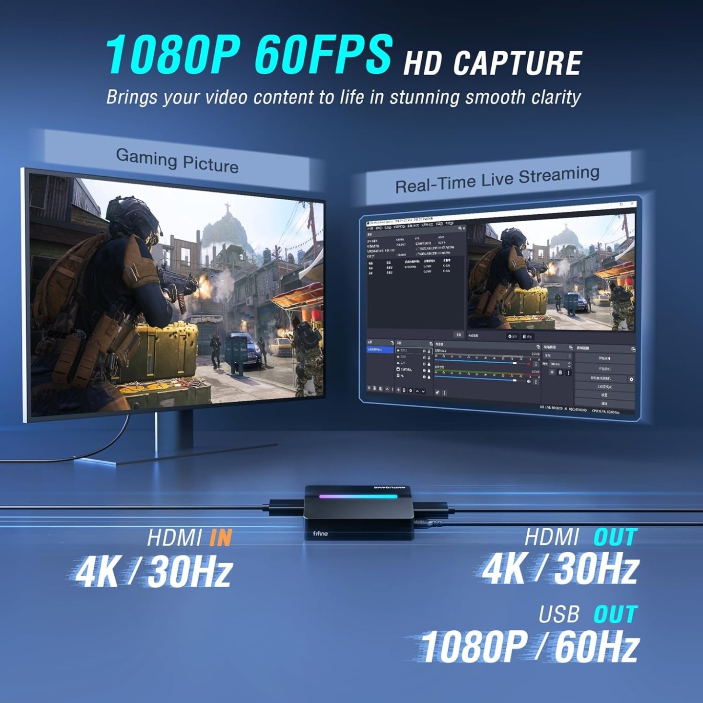 FIFINE AmpliGame V3 – Carte de capture HD 4K/2K/1080p avec RGB