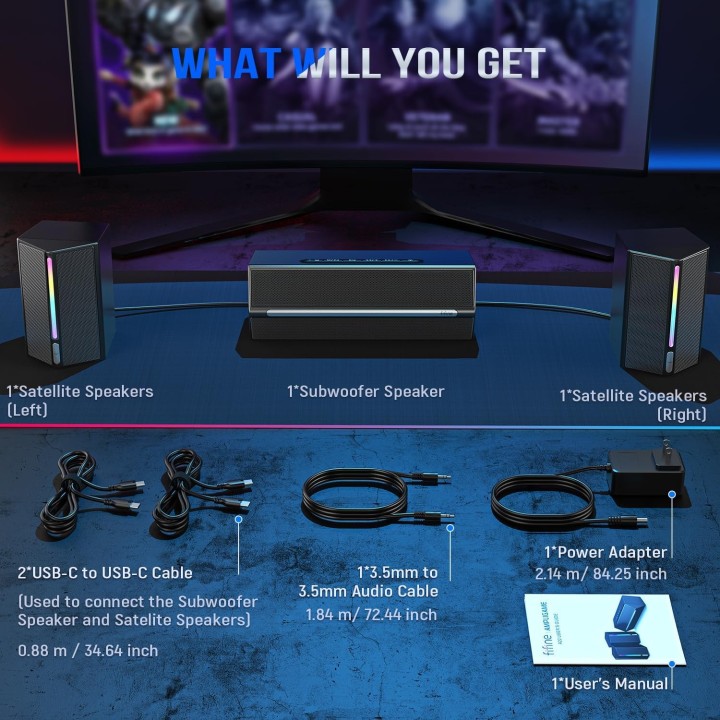 FIFINE AmpliGame A22 – Enceintes Bluetooth avec éclairage RGB