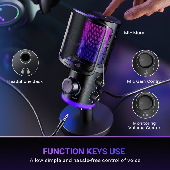 FIFINE AmpliGame AM6 – Micro à condensateur USB RGB