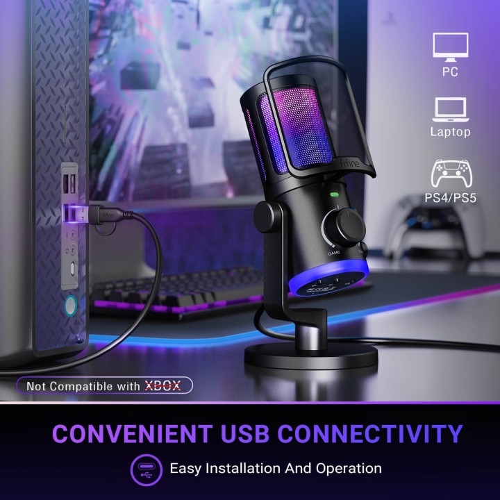 FIFINE AmpliGame AM6 – Micro à condensateur USB RGB