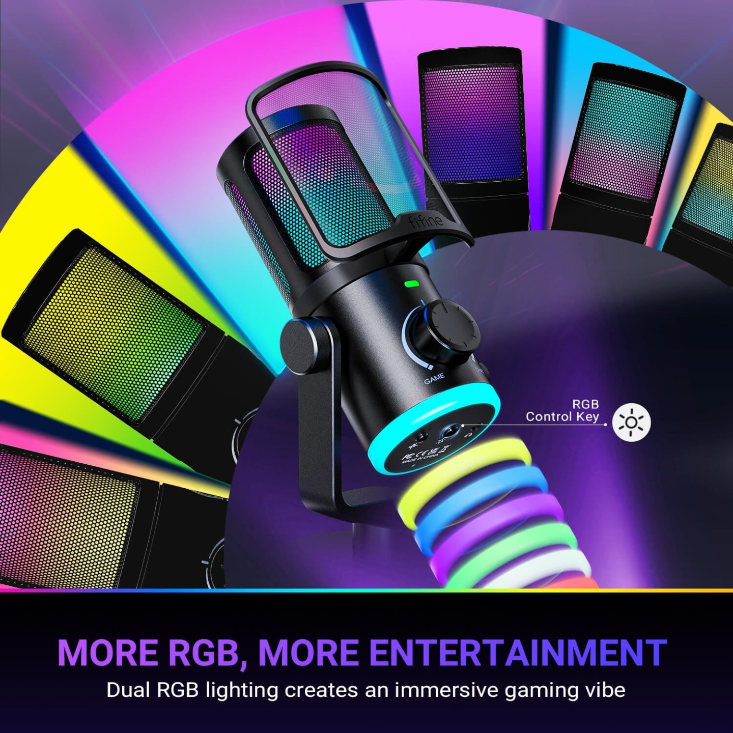 FIFINE AmpliGame AM6 – Micro à condensateur USB RGB