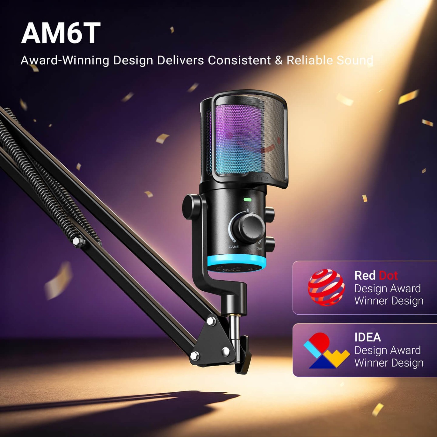 FIFINE AmpliGame AM6 – Micro à condensateur USB RGB
