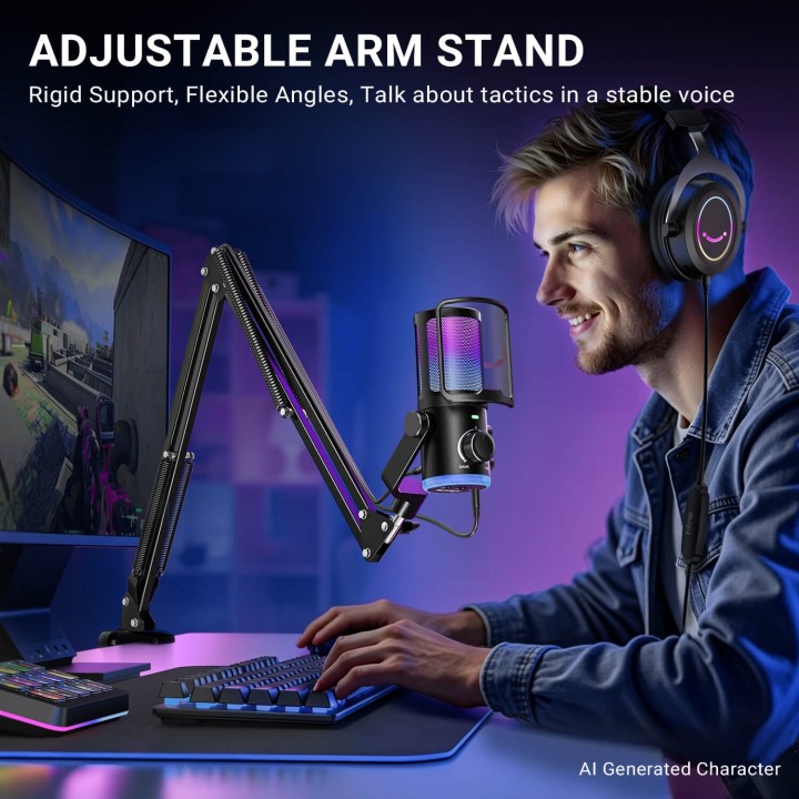 FIFINE AmpliGame AM6 – Micro à condensateur USB RGB