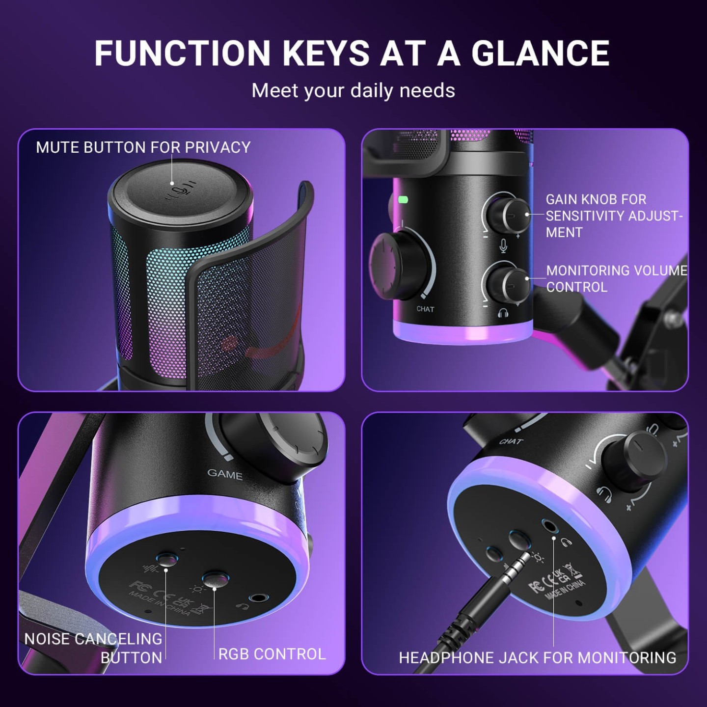 FIFINE AmpliGame AM6 – Micro à condensateur USB RGB