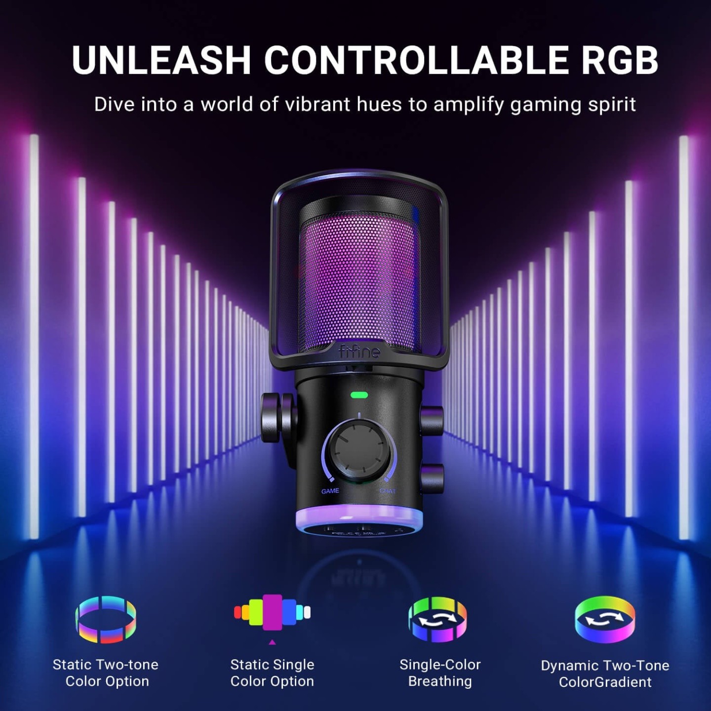 FIFINE AmpliGame AM6 – Micro à condensateur USB RGB