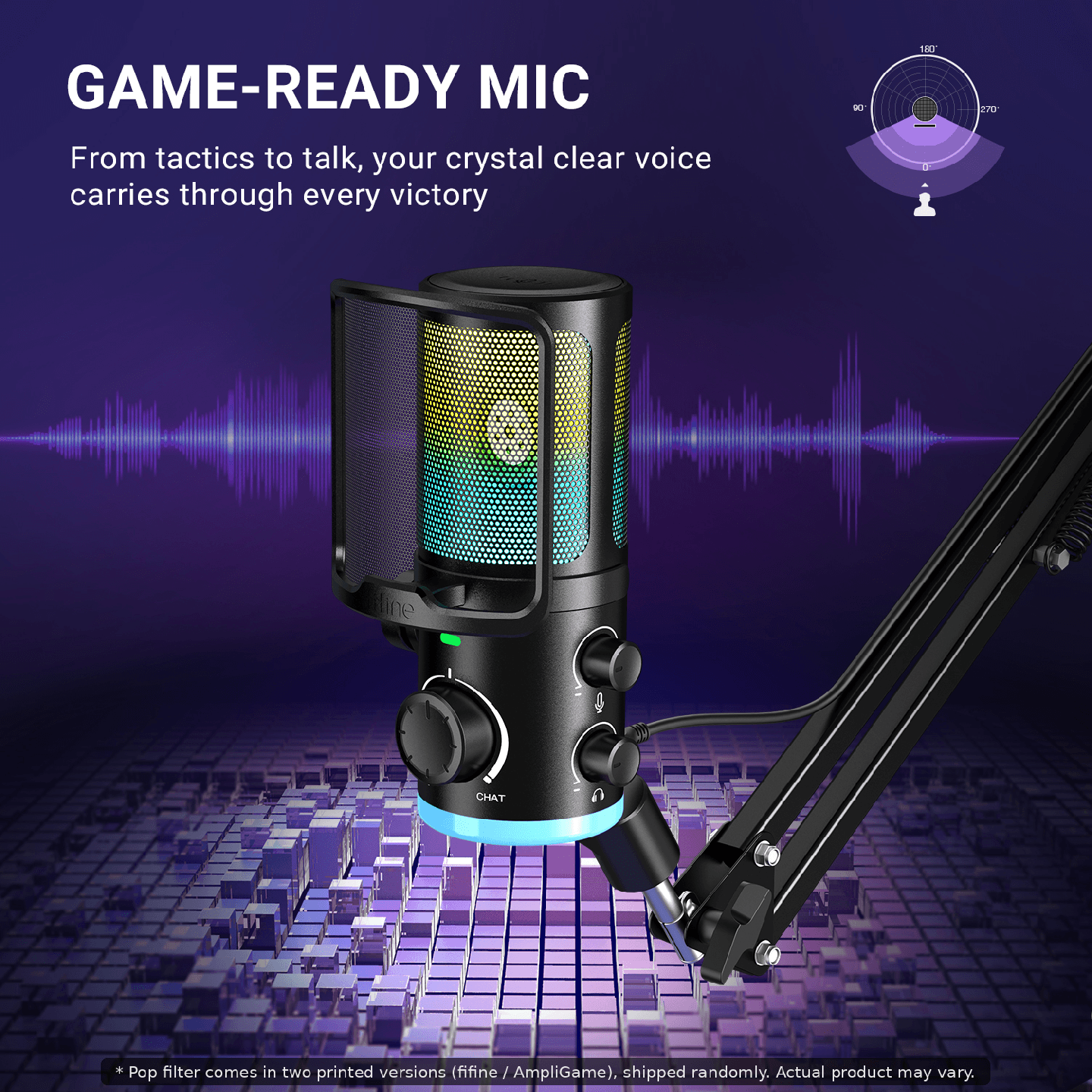 FIFINE AmpliGame AM6 – Micro à condensateur USB RGB