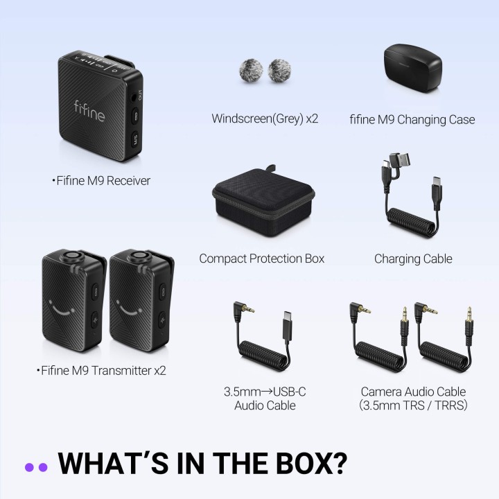 FIFINE M9 – Micros-cravates sans fil doubles avec boîtier de charge