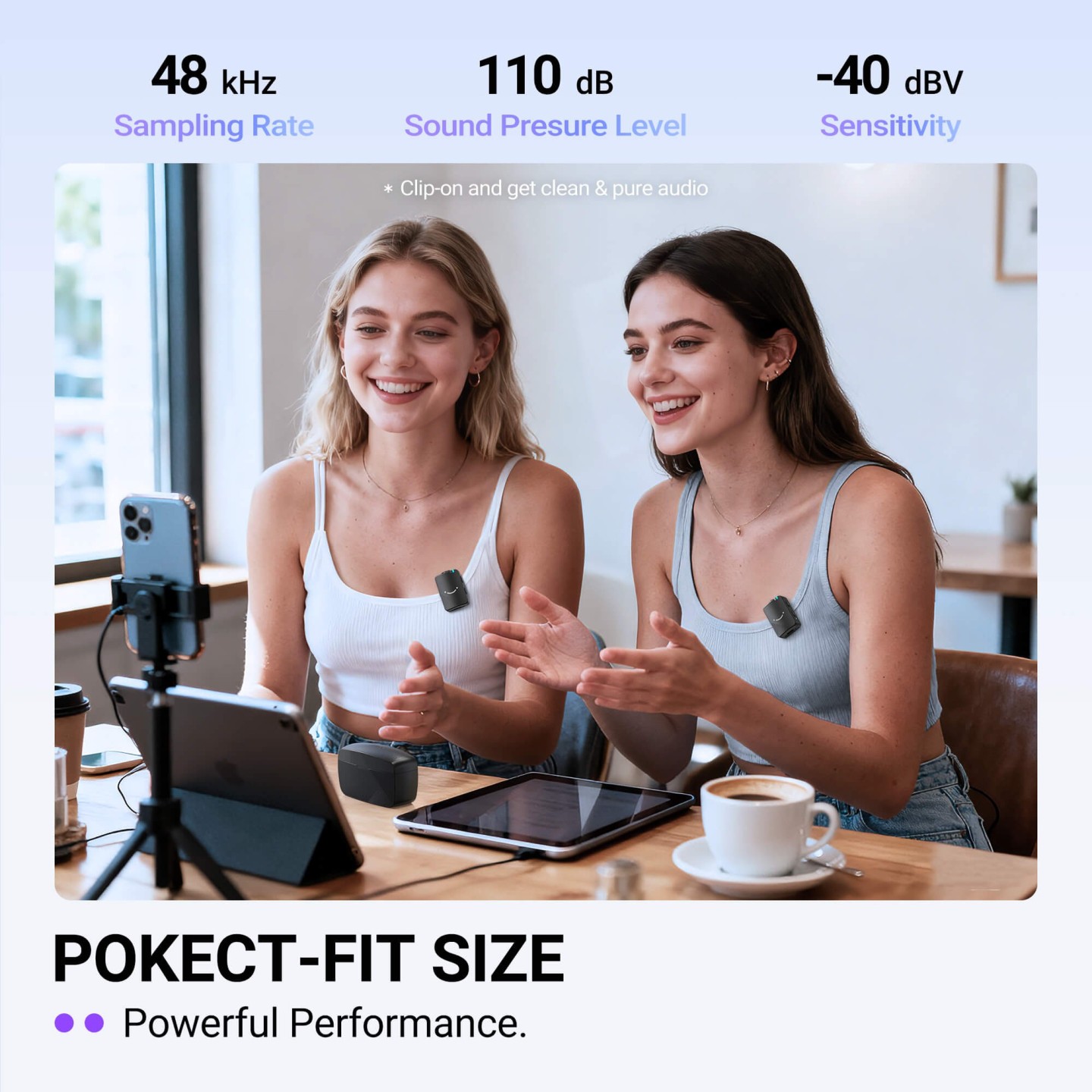 FIFINE M9 – Micros-cravates sans fil doubles avec boîtier de charge