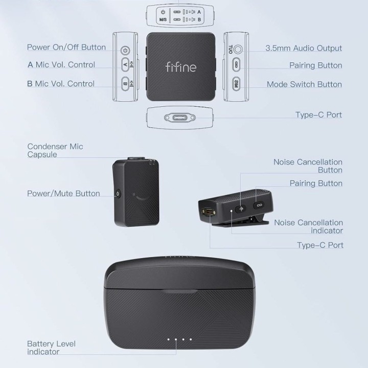 FIFINE M9 – Micros-cravates sans fil doubles avec boîtier de charge
