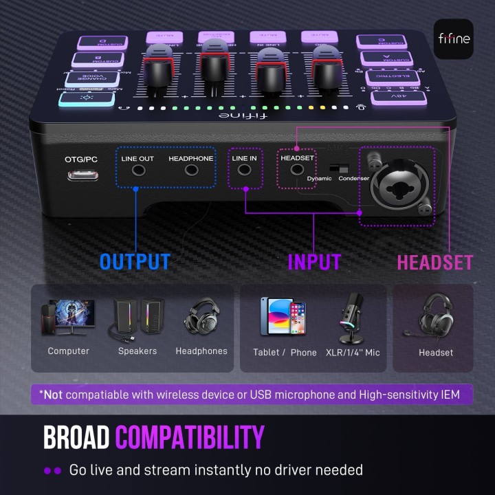 FIFINE AmpliGame SC3 – Mixeur audio gaming RGB