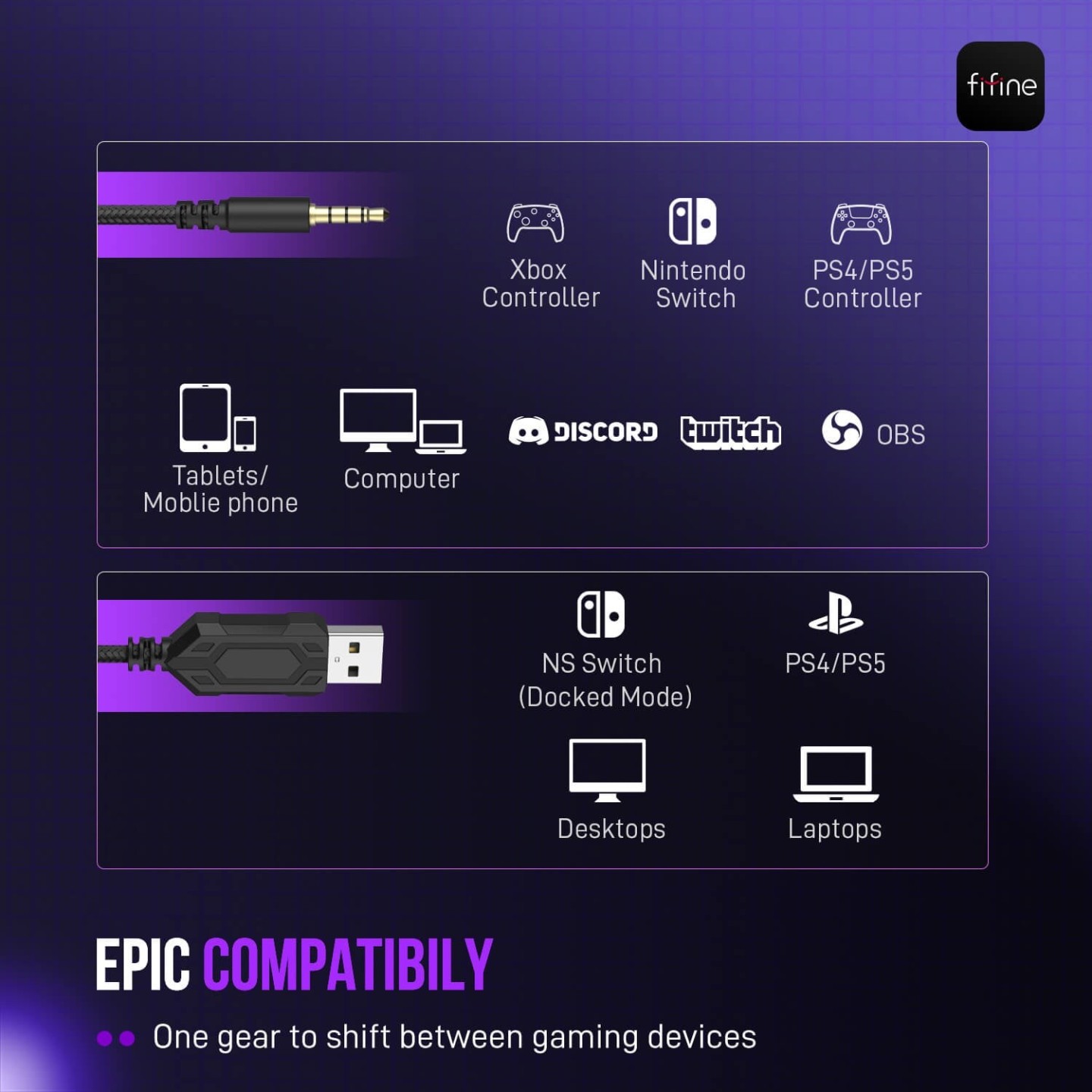FIFINE AmpliGame H9 – Casque gaming filaire USB/3,5 mm