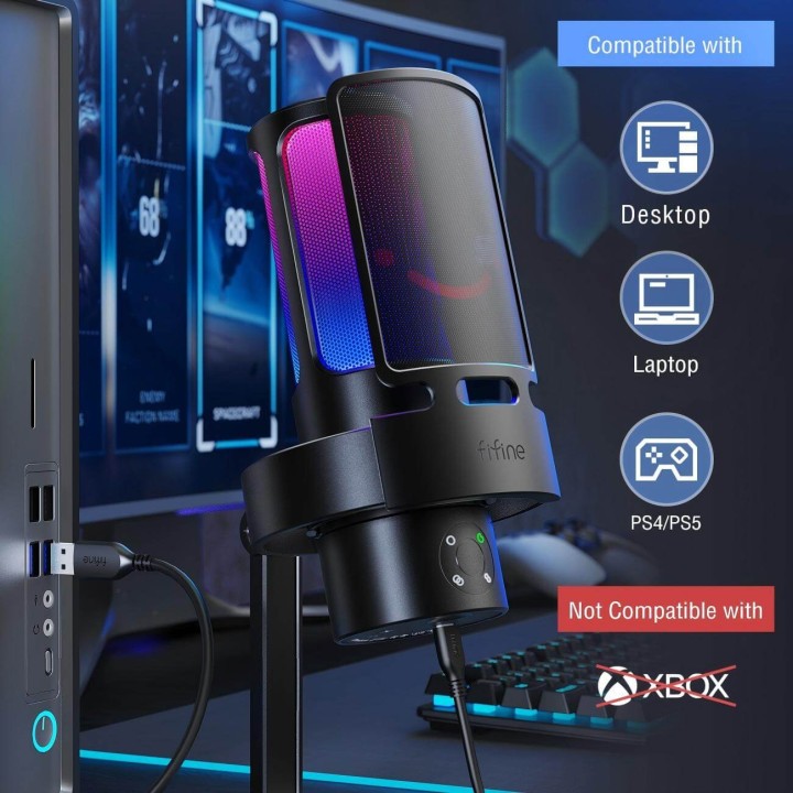 FIFINE AmpliGame A8Plus – Micro à condensateur USB RGB