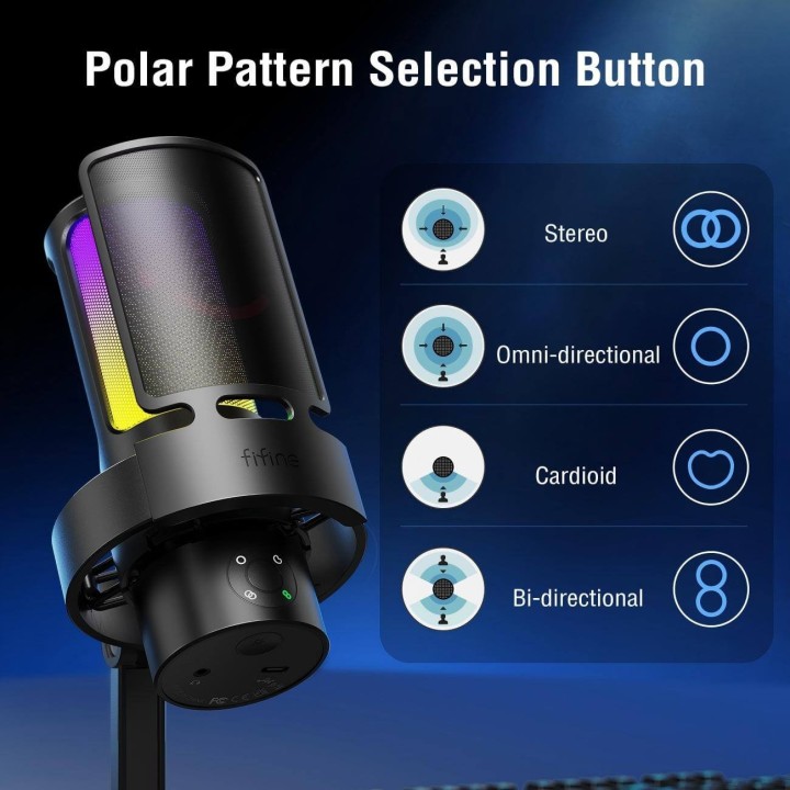 FIFINE AmpliGame A8Plus – Micro à condensateur USB RGB