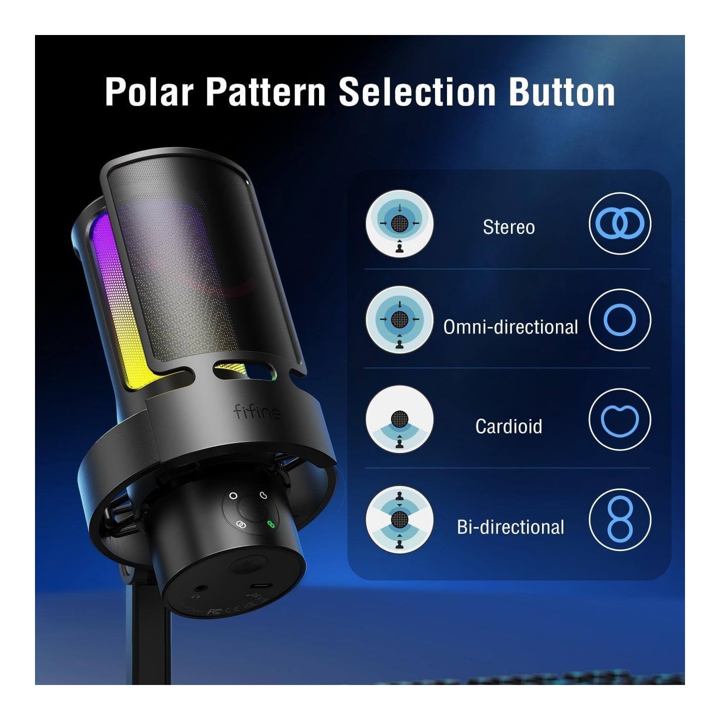 FIFINE AmpliGame A8Plus – Micro à condensateur USB RGB