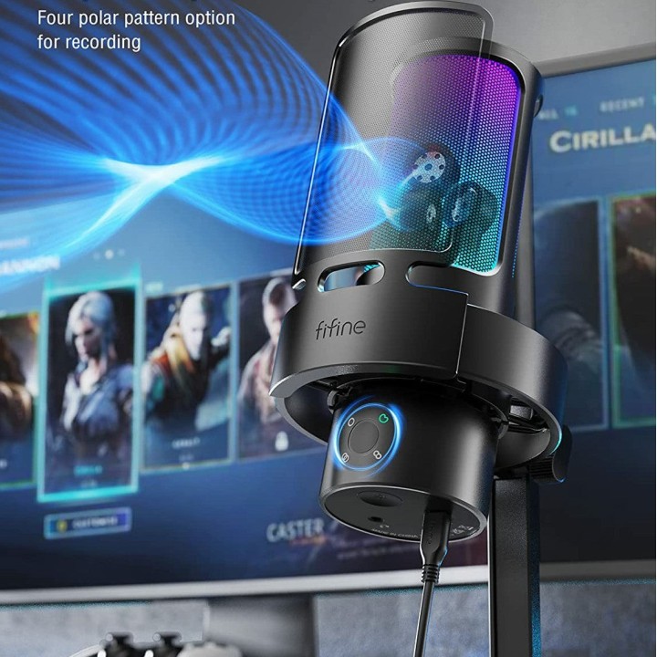 FIFINE AmpliGame A8Plus – Micro à condensateur USB RGB