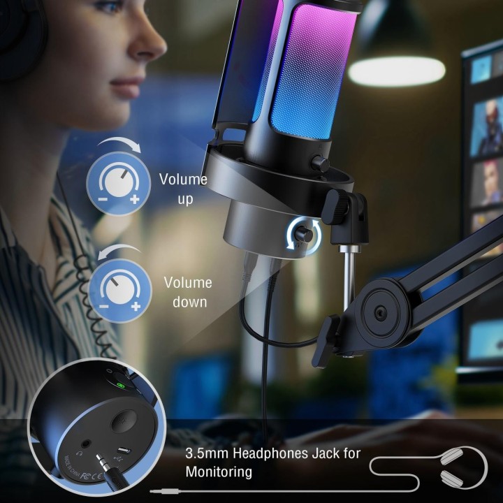 FIFINE AmpliGame A8Plus – Micro à condensateur USB RGB