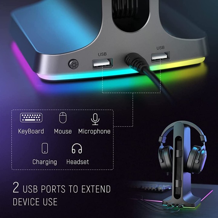 FIFINE AmpliGame S3 – Support casque gaming RGB avec 2 ports USB