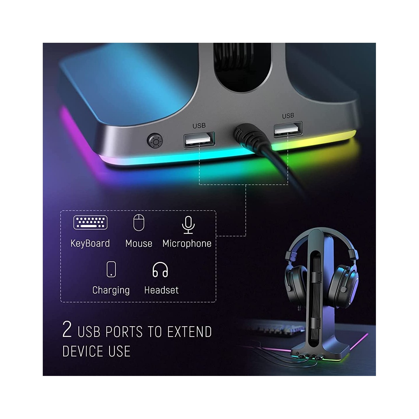 FIFINE AmpliGame S3 – Support casque gaming RGB avec 2 ports USB