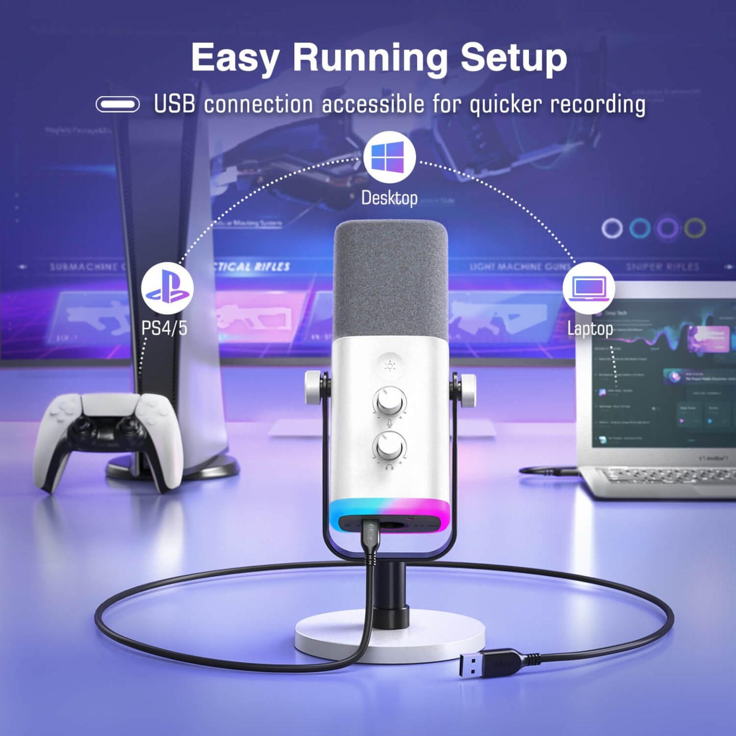 FIFINE AmpliGame AM8 – Micro dynamique USB/XLR RGB