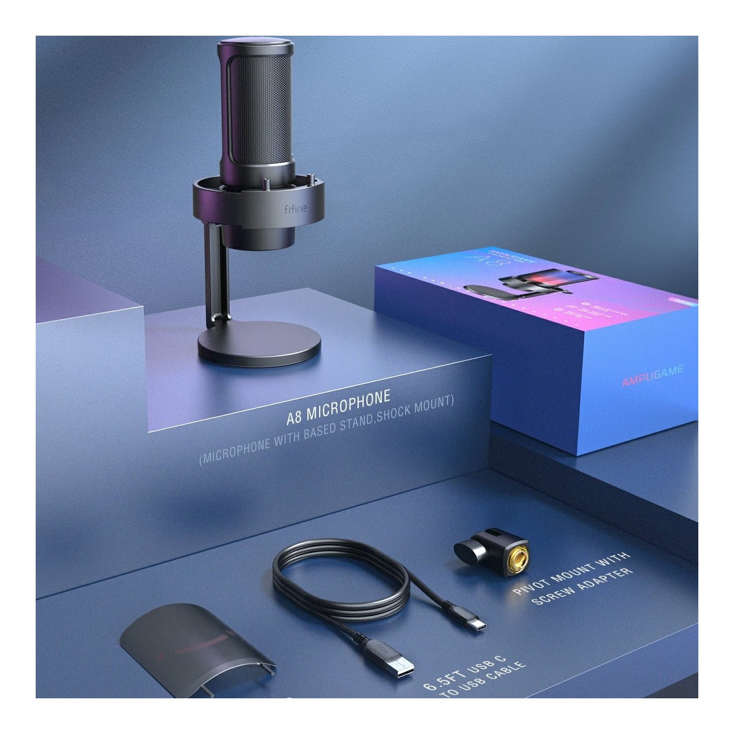 FIFINE AmpliGame A8 – Micro USB à condensateur RGB