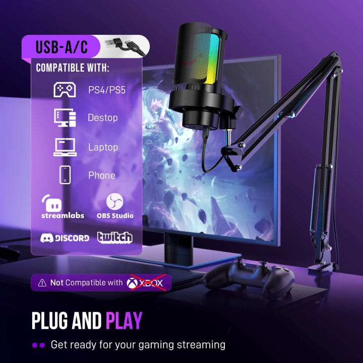 FIFINE AmpliGame A8 – Micro USB à condensateur RGB