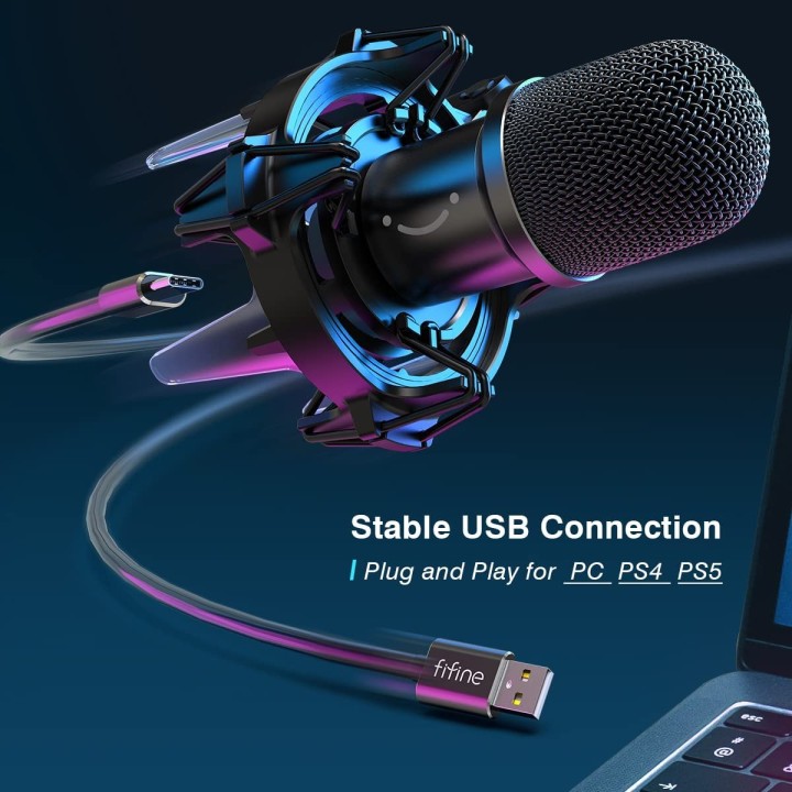 FIFINE K651 – Micro dynamique USB avec support RGB et bras articulé