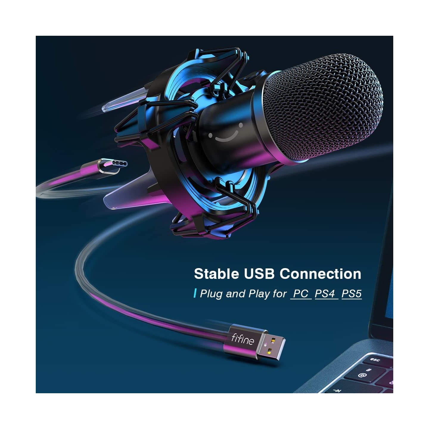 FIFINE K651 – Micro dynamique USB avec support RGB et bras articulé