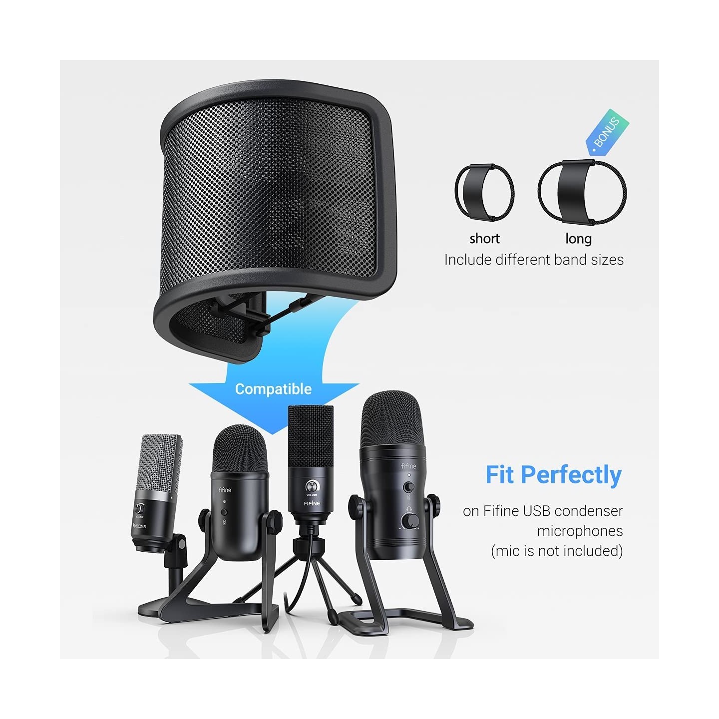 FIFINE U1 – Filtre anti-pop en U à maille métallique