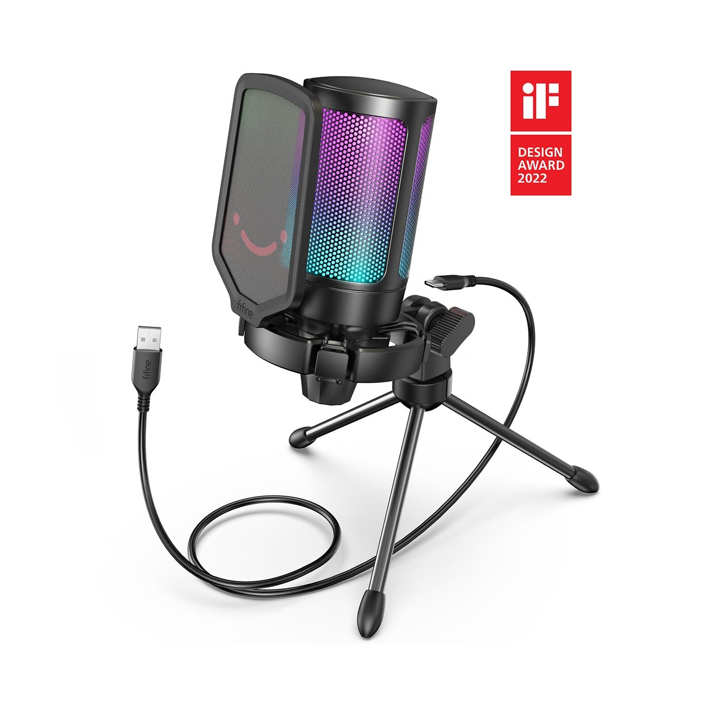 FIFINE AmpliGame A6V – Micro à condensateur USB RGB