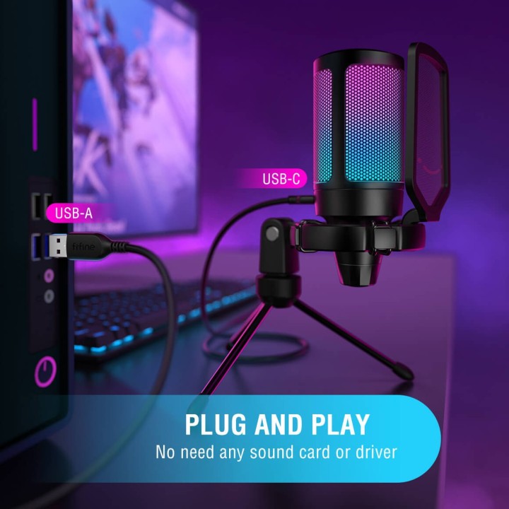 FIFINE AmpliGame A6V – Micro à condensateur USB RGB