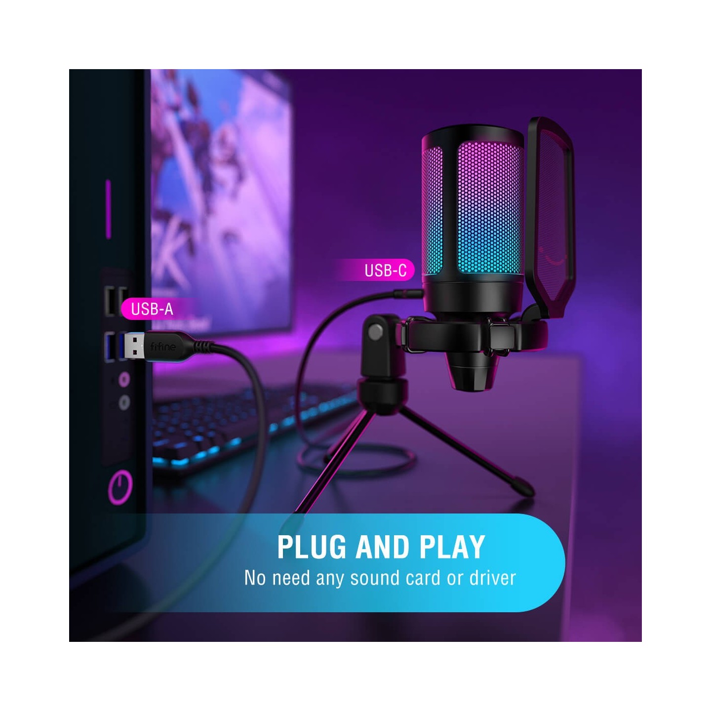 FIFINE AmpliGame A6V – Micro à condensateur USB RGB