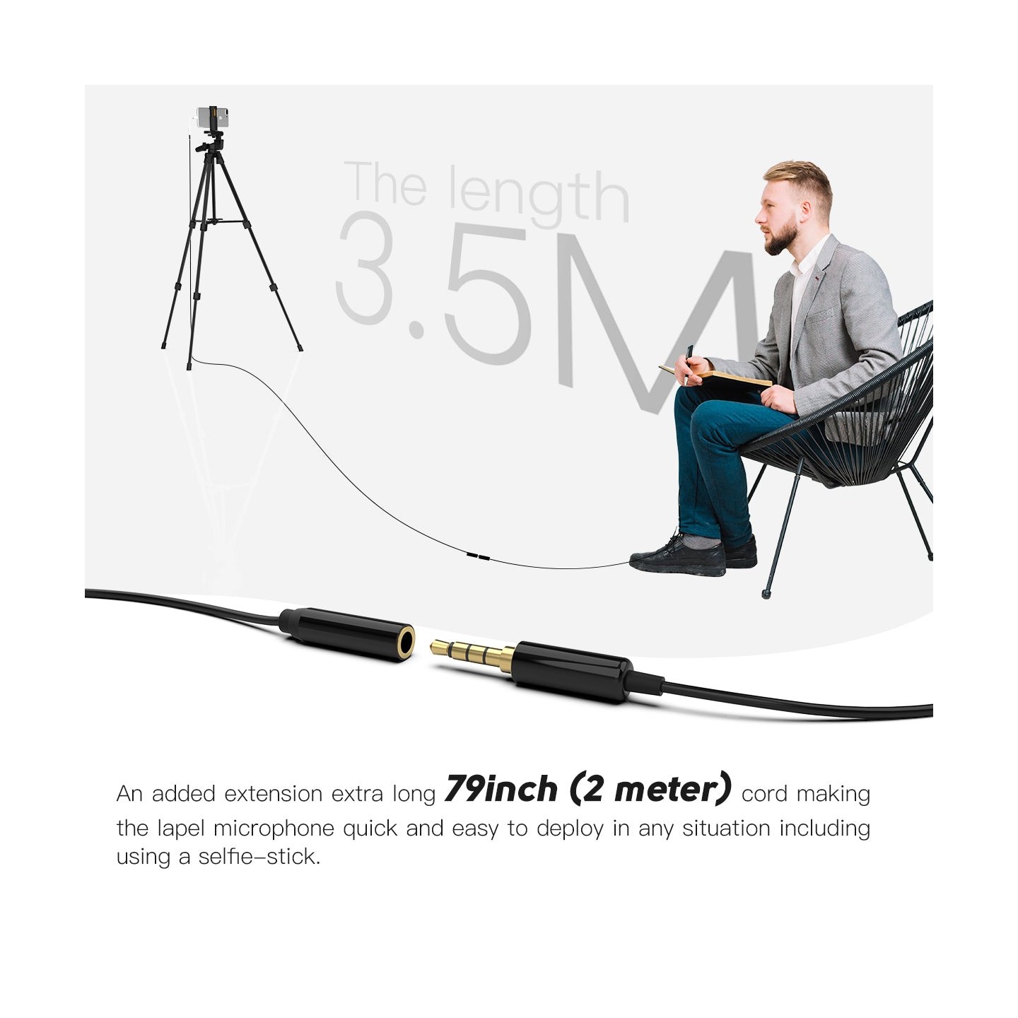 FIFINE C1 – Micro-cravate avec rallonge et répartiteur en Y